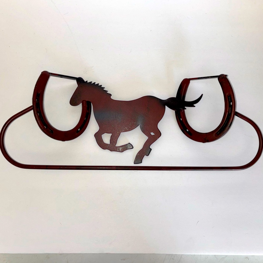 Rustic Horse and Horseshoe Towel Bar Holder